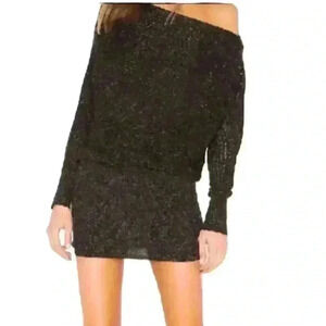 All Saints Black Shimmer Knit Batwing Mini Dress Size XS